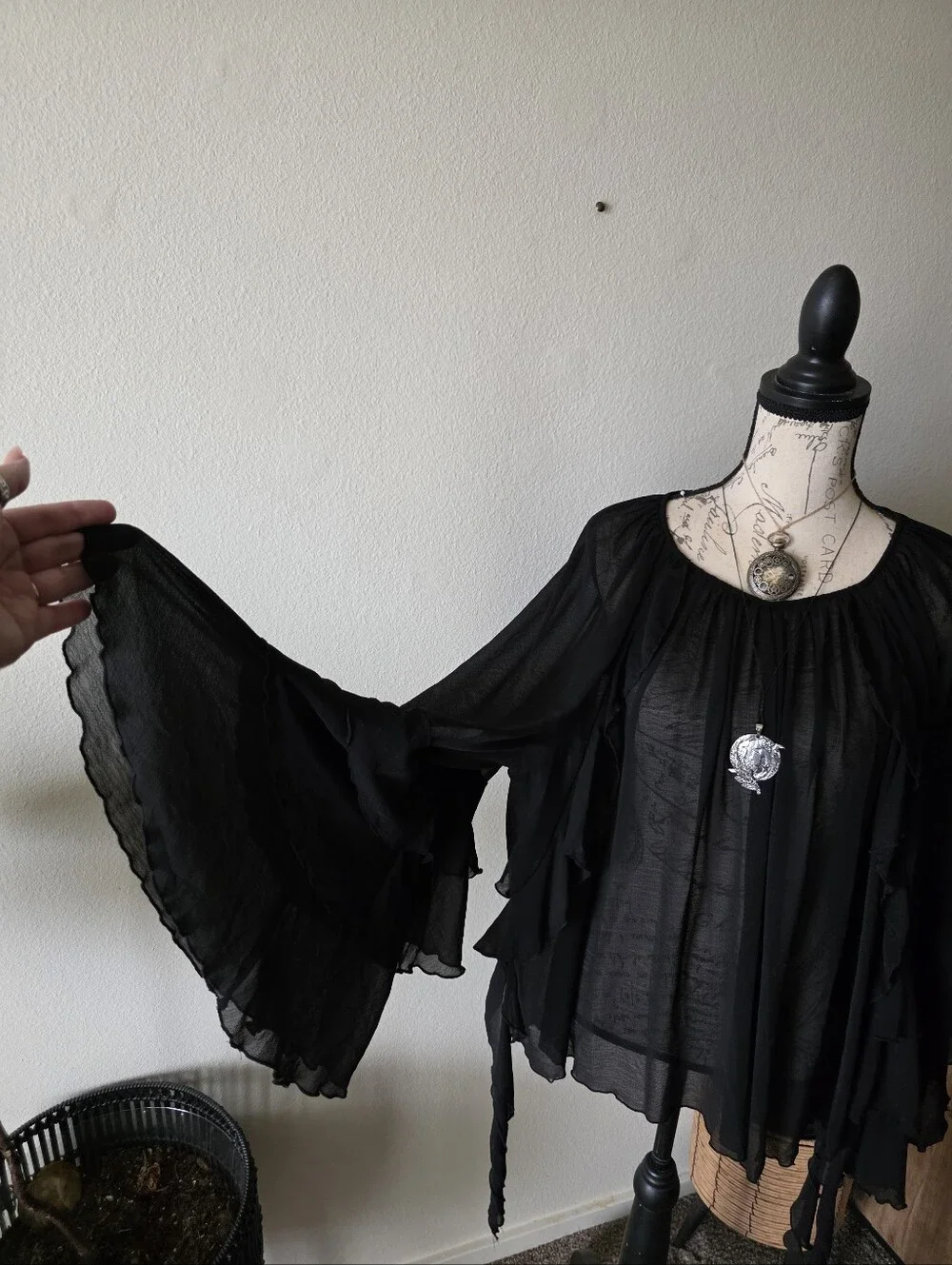 Torrid Black Sheer Blouse with Delicate Trim